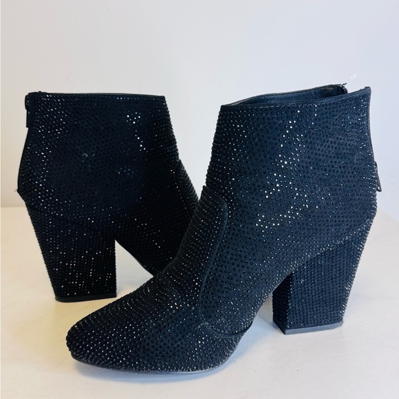 VERY G Splendor Ankle Boot Black Faux Leather Rhinestone Bootie - Picture 13 of 13